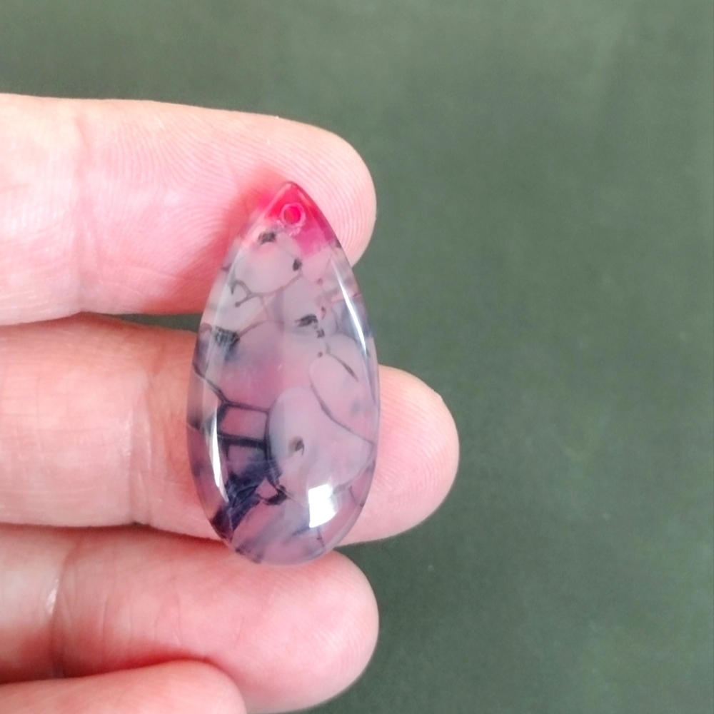 Small Pink Dragon's Veins Agate Teardrop Pendant Gemstone
